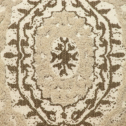 18" Beige And Brown Medallion Cotton Blend Throw Pillow with Fringe And Texture