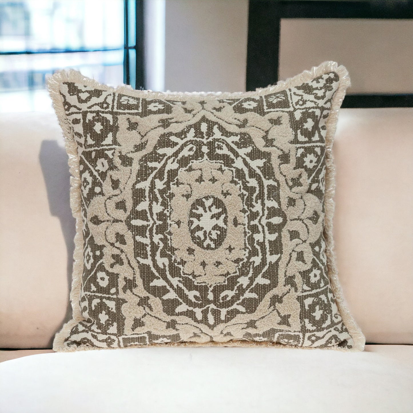 Boho Garland Beige and Dark Brown Decorative Accent Pillow