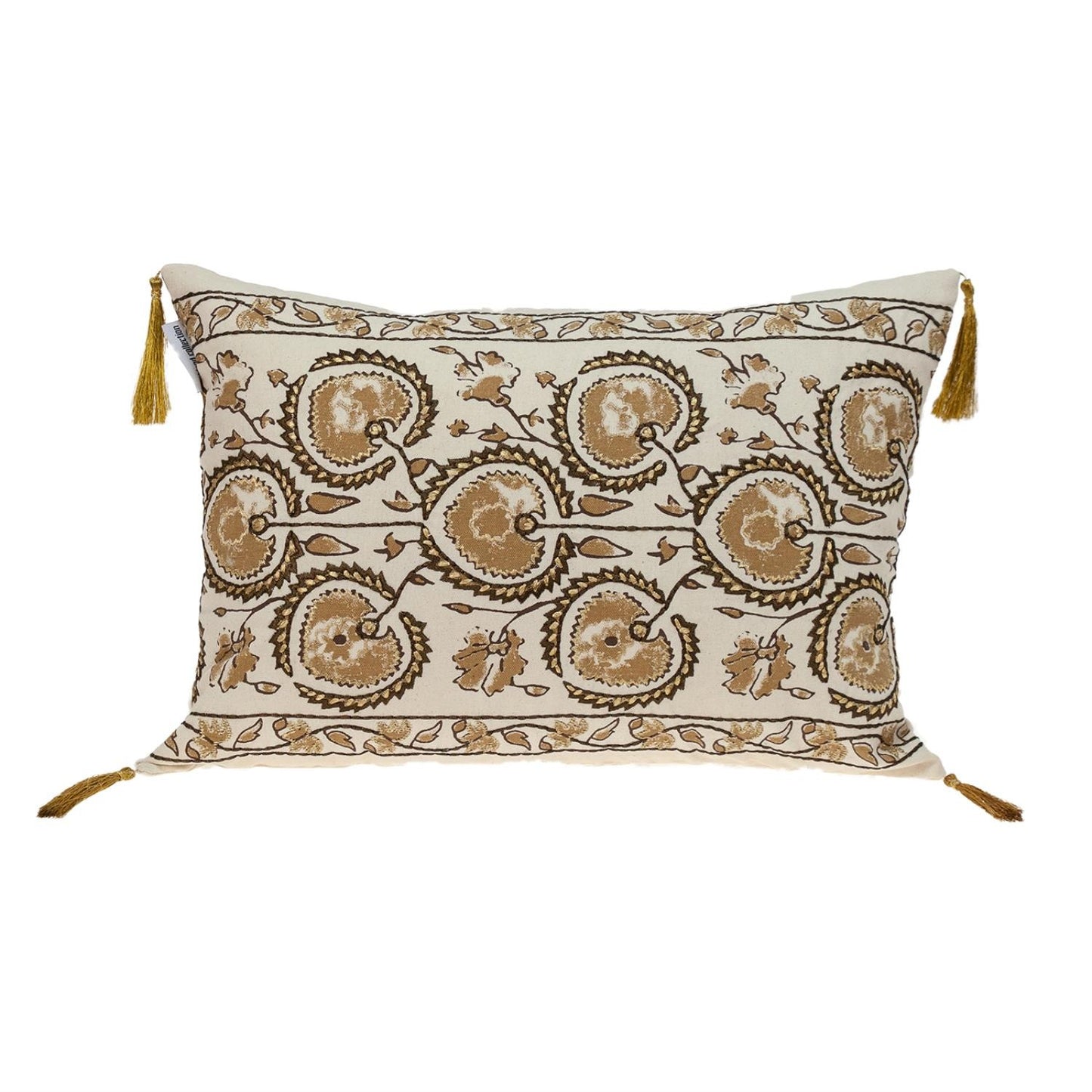 Gold and Bronze Embroidered Decorative Lumbar Pillow