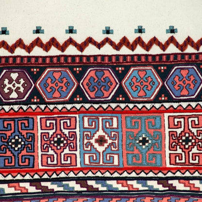 14" X 20" Blue Burgundy And Cream Abstract Cotton Blend Throw Pillow with Tassels