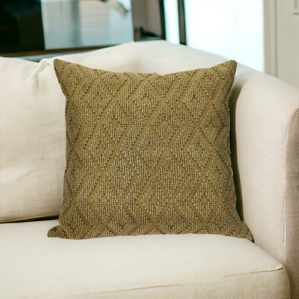 Jacquard Diamond Pattern Decorative Mustard Yellow Throw Pillow