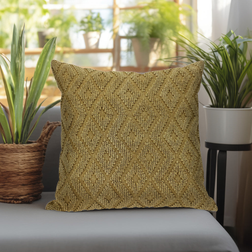 Jacquard Diamond Pattern Decorative Mustard Yellow Throw Pillow