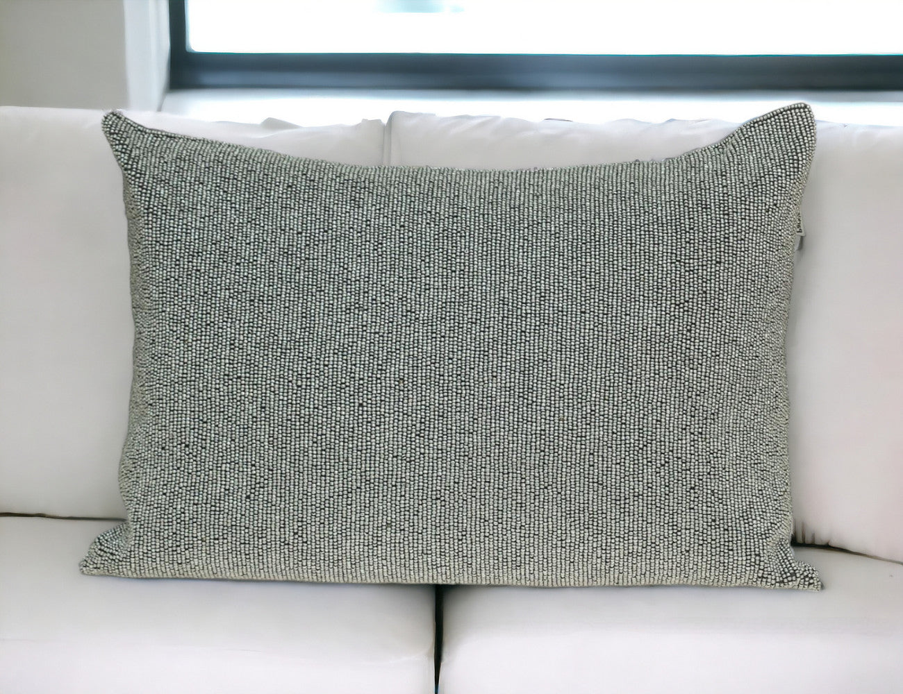 Shimmering Silver Beaded Luxury Throw Pillow