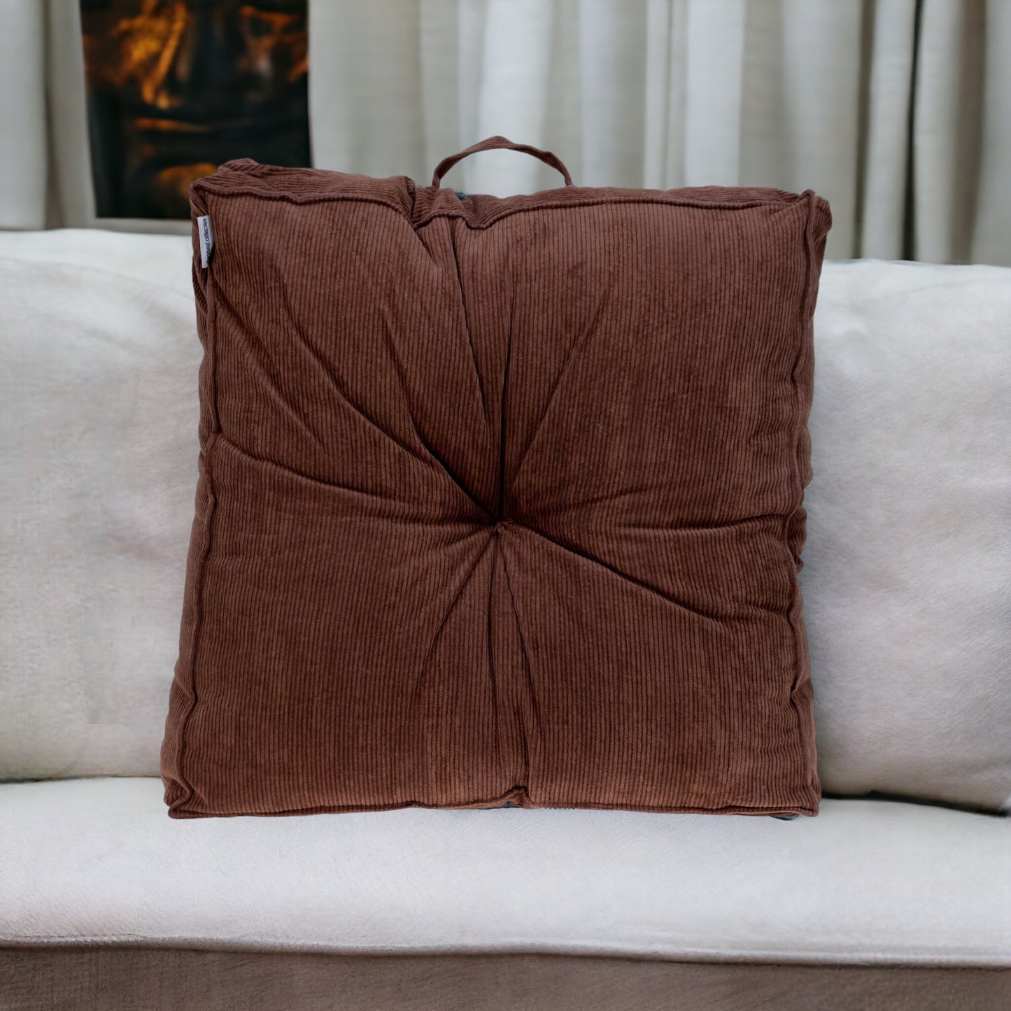 Corduroy Styled Dark Brown Tufted Floor Pillow