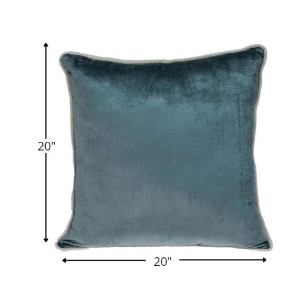Reversible Gray and Teal Square Velvet Throw Pillow