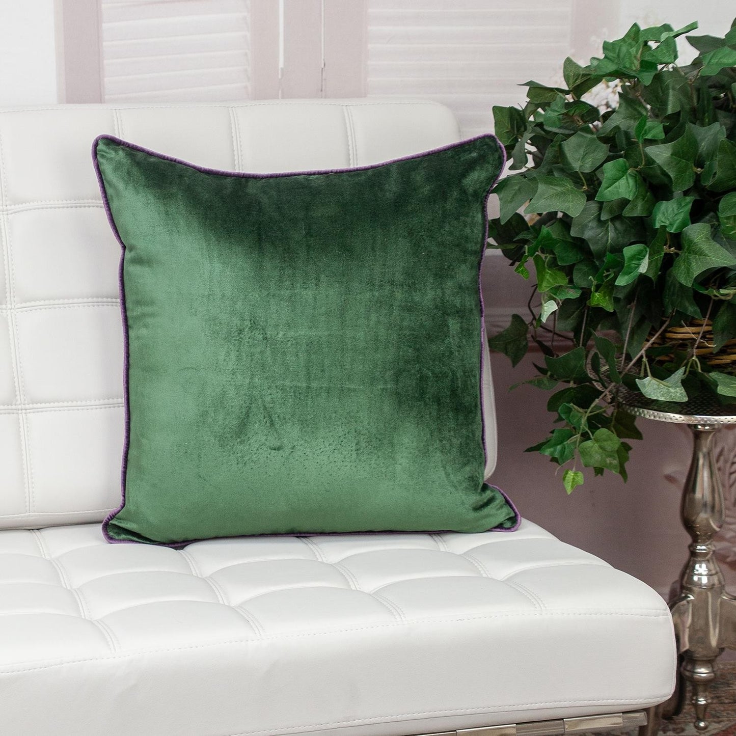 Emerald Green and Taupe Reversible Velvet Throw Pillow