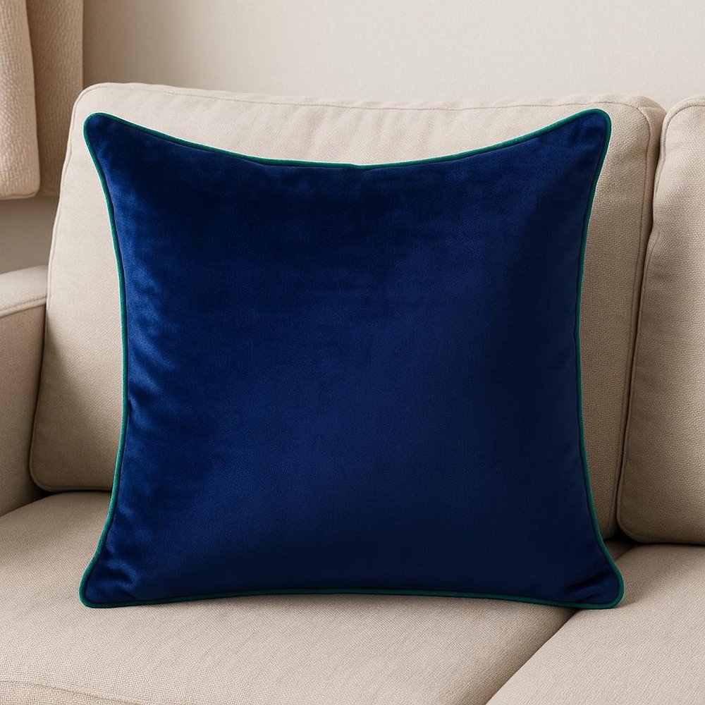 20" Gray And Navy Blue Velvet Throw Pillow