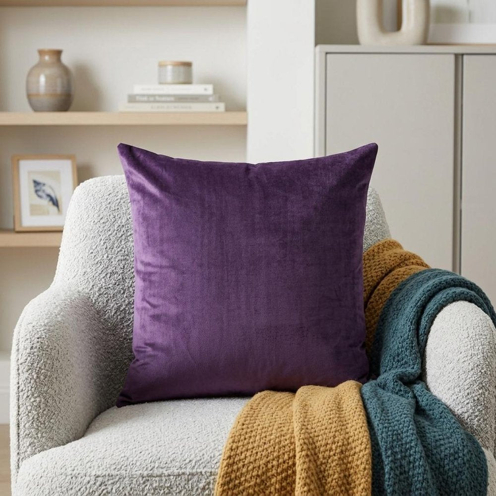 20" Purple And Dark Gray Cotton Blend Throw Pillow