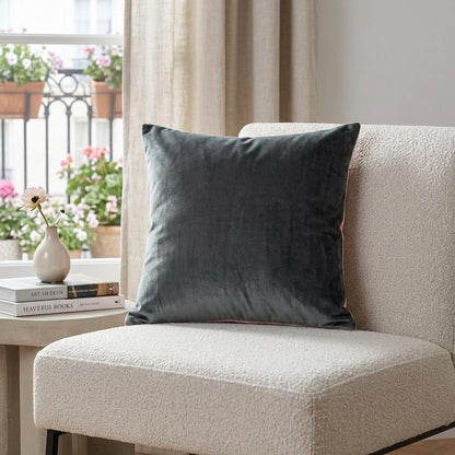 Dark Gray and Pink Dual Solid Color Reversible Throw Pillow