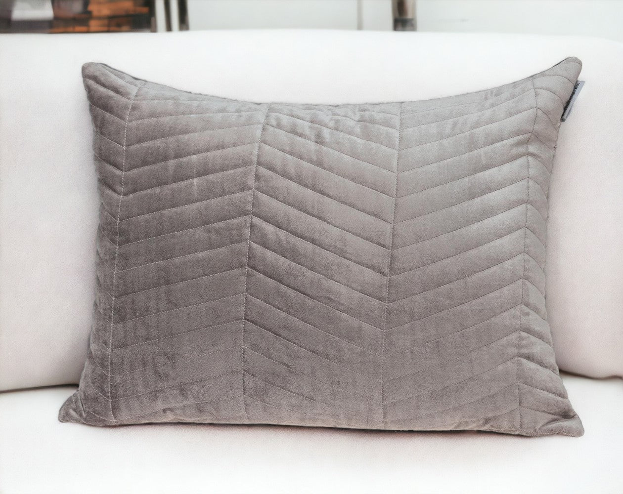 Taupe Quilted Velvet Zig Zag Decorative Lumbar Pillow