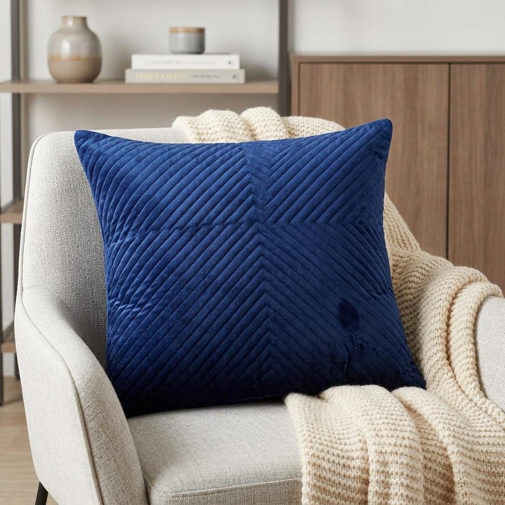 18" X 24" Navy Blue Cotton Blend Throw Pillow