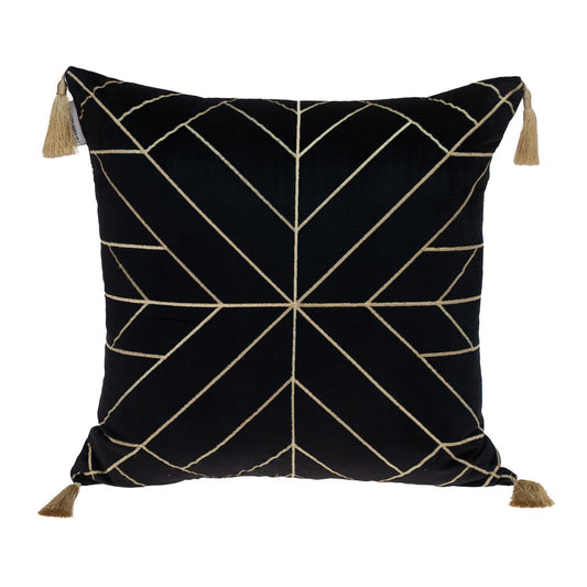 Black and Gold Geo Velvet Throw Pillow with Gold Tassels