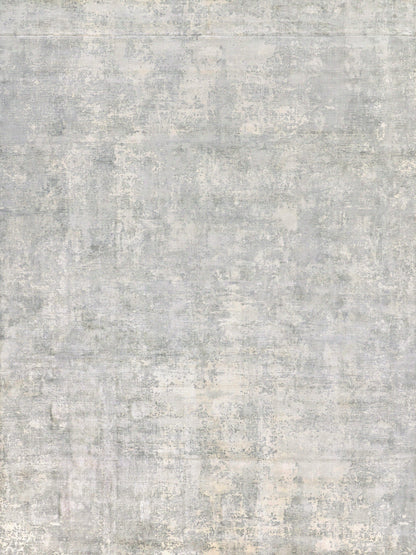 Gray-blue distressed area rug with subtle beige undertones and vintage texture; versatile for living room or bedroom.