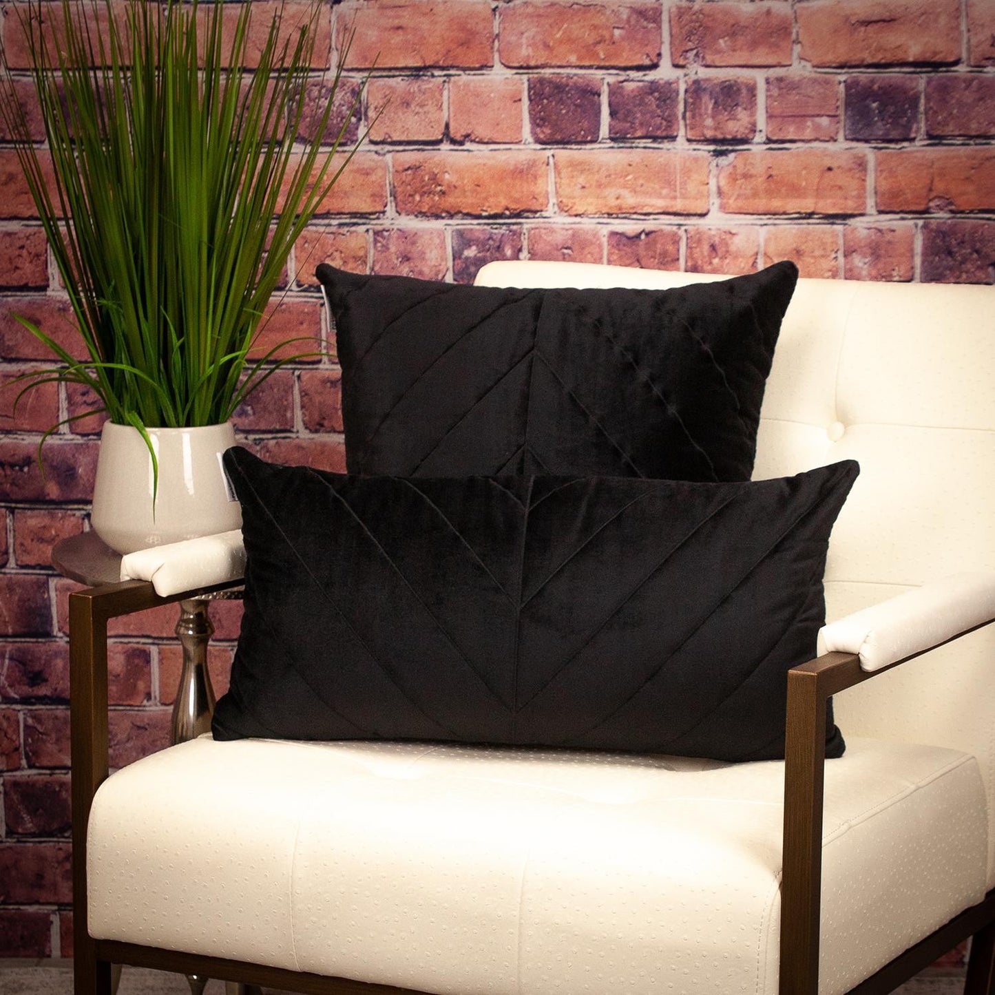 Quilted Velvet Arrows Black Decorative Lumbar Pillow