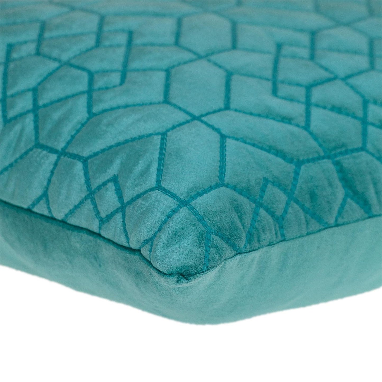 Aqua Quilted Velvet Geo Decorative Throw Pillow