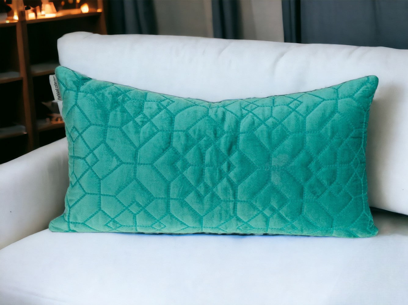 Aqua Quilted Velvet Geo Lumbar Decorative Pillow