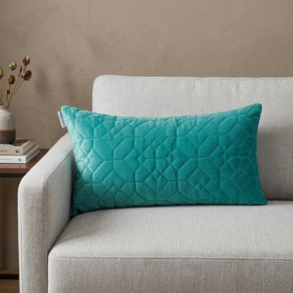 Aqua Quilted Velvet Geo Lumbar Decorative Pillow