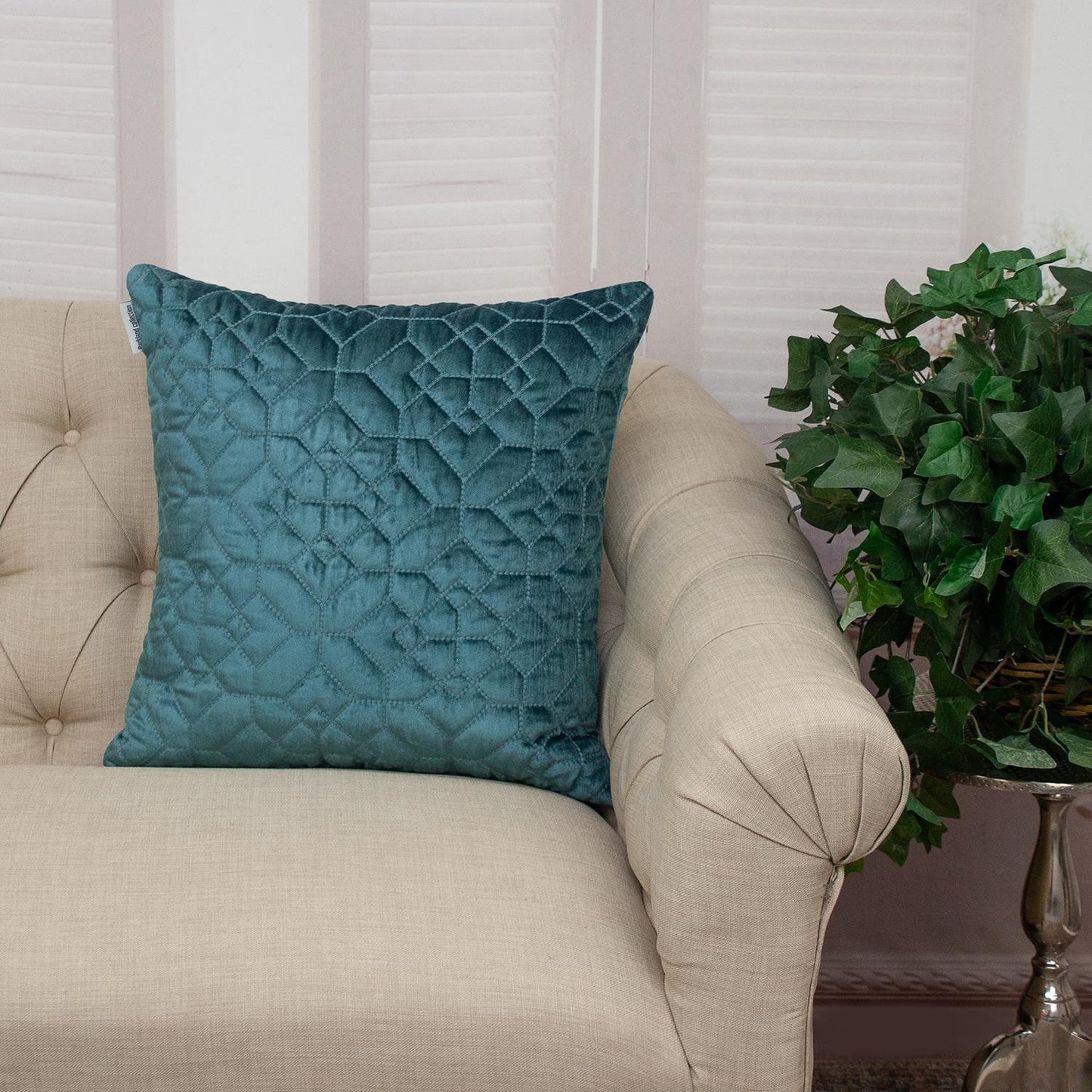 Teal Quilted Velvet Geo Decorative Throw Pillow