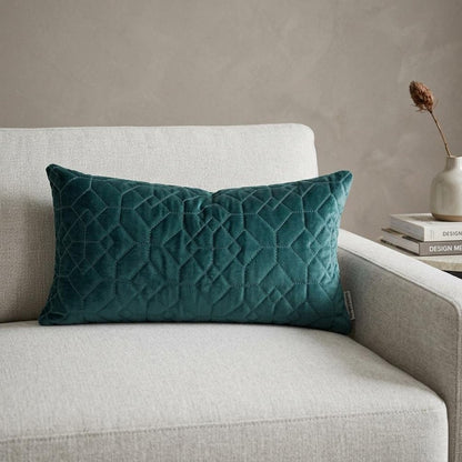 Teal Quilted Velvet Geo Lumbar Decorative Pillow