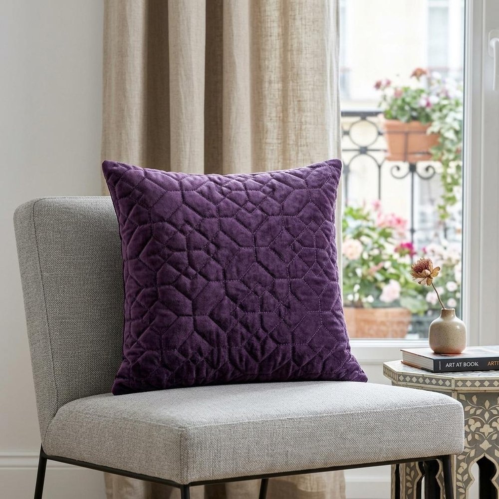 Purple Quilted Velvet Geo Decorative Throw Pillow