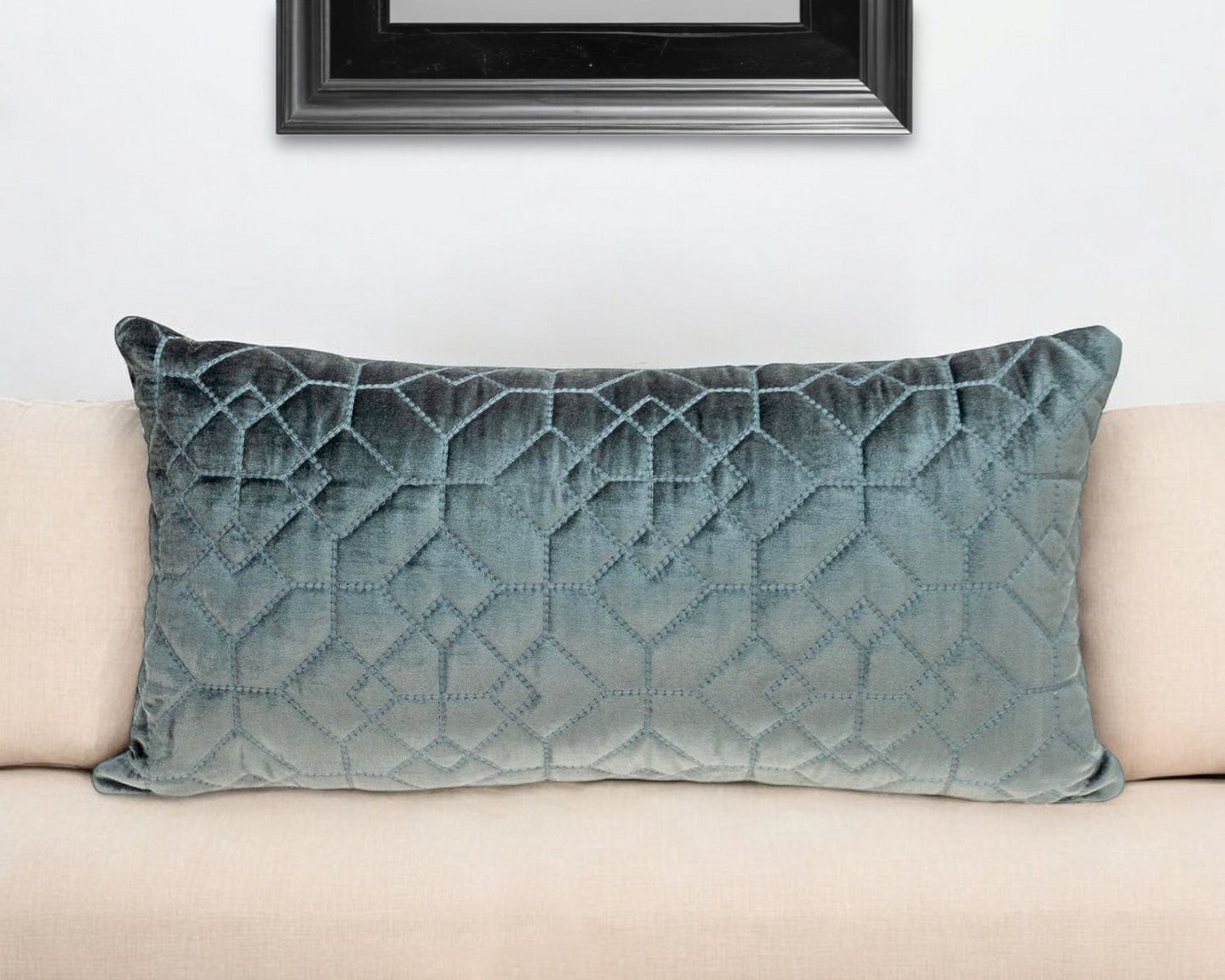 Charcoal Quilted Velvet Geo Lumbar Decorative Pillow