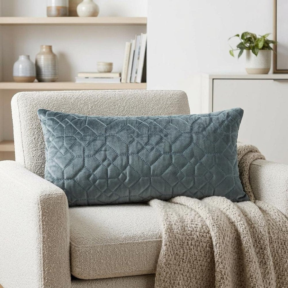 Charcoal Quilted Velvet Geo Lumbar Decorative Pillow