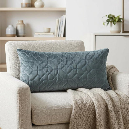 Charcoal Quilted Velvet Geo Lumbar Decorative Pillow