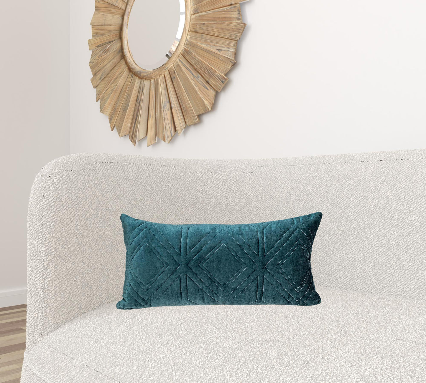 Teal Quilted Diamonds Velvet Solid Color Lumbar Pillow