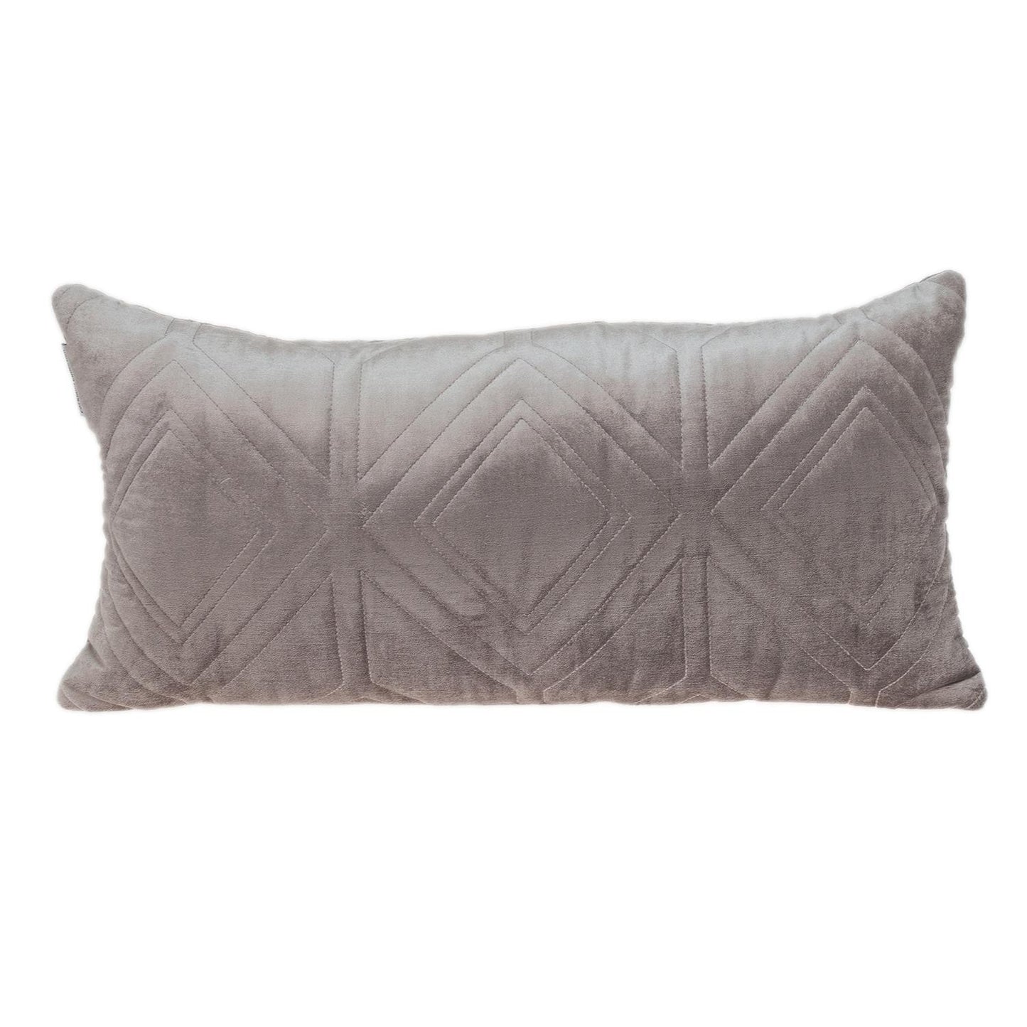 Taupe Quilted Diamonds Velvet Solid Color Lumbar Pillow