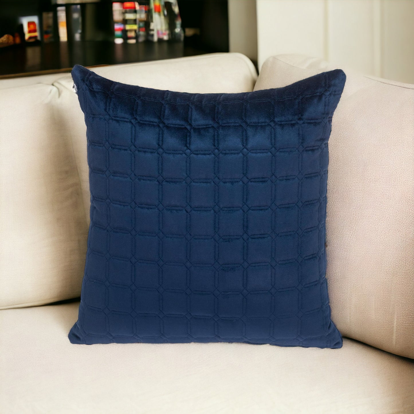 20" Navy Blue Cotton Blend Throw Pillow