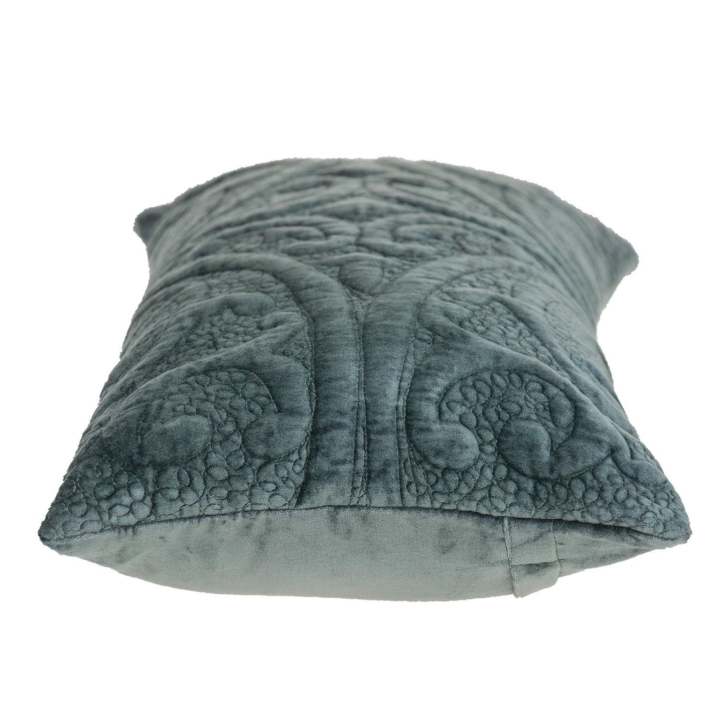 Seafoam Gray Quilted Velvet Lumbar Throw Pillow