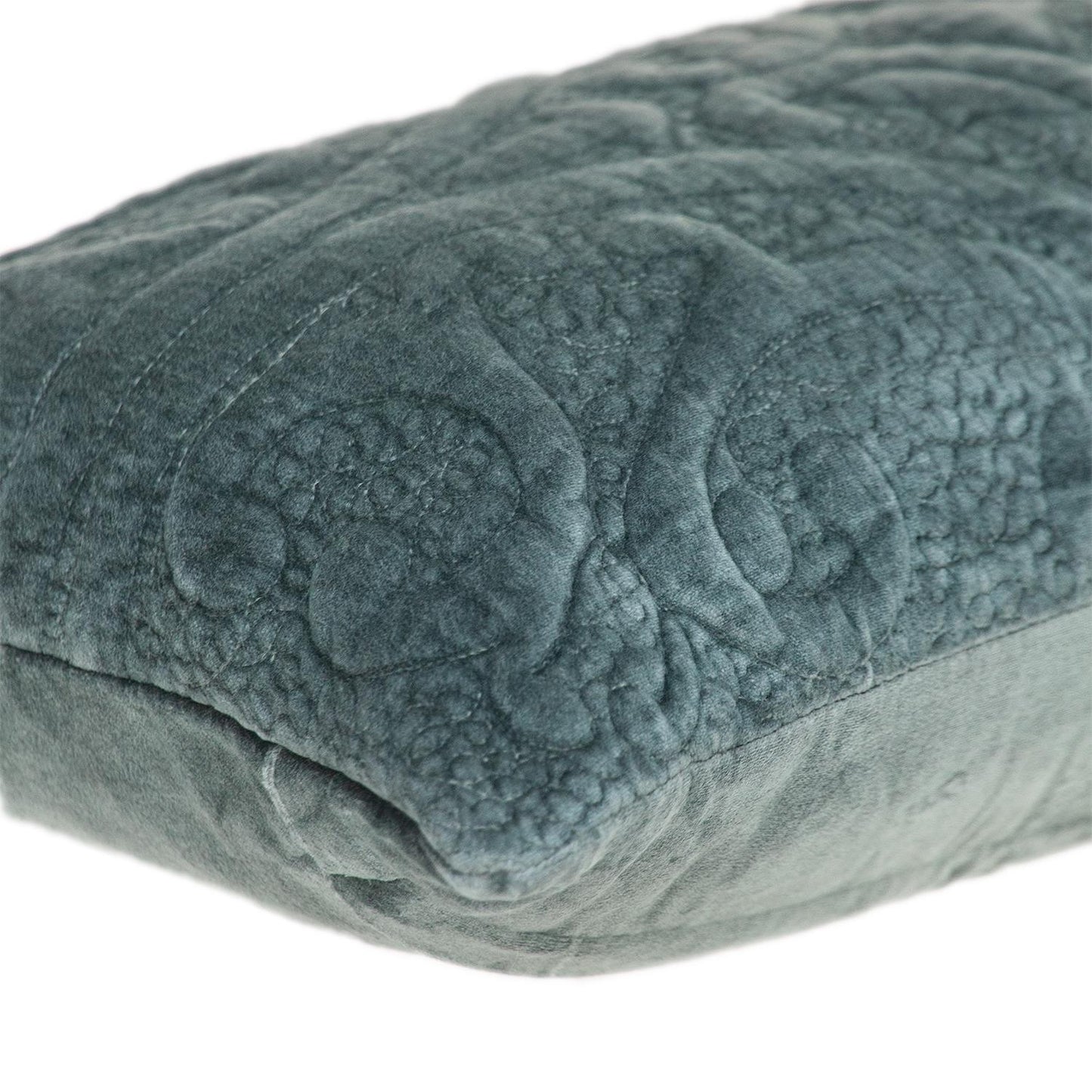 Seafoam Gray Quilted Velvet Lumbar Throw Pillow