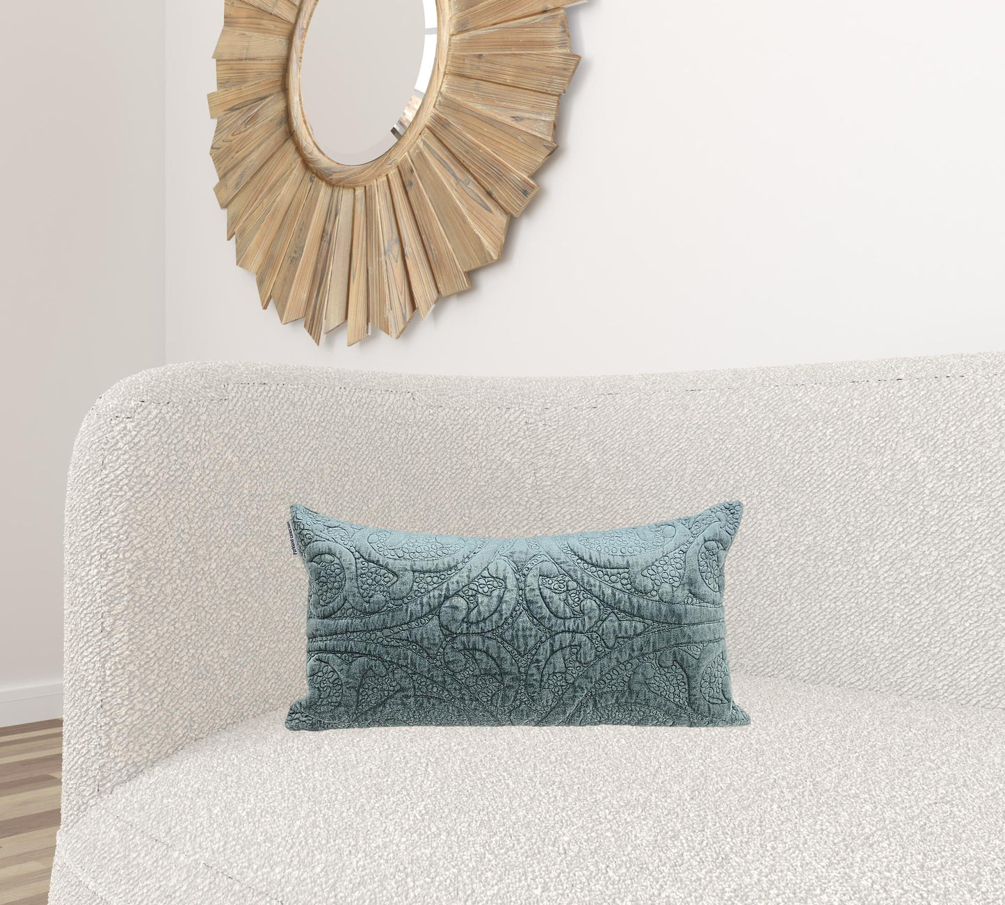 Seafoam Gray Quilted Velvet Lumbar Throw Pillow