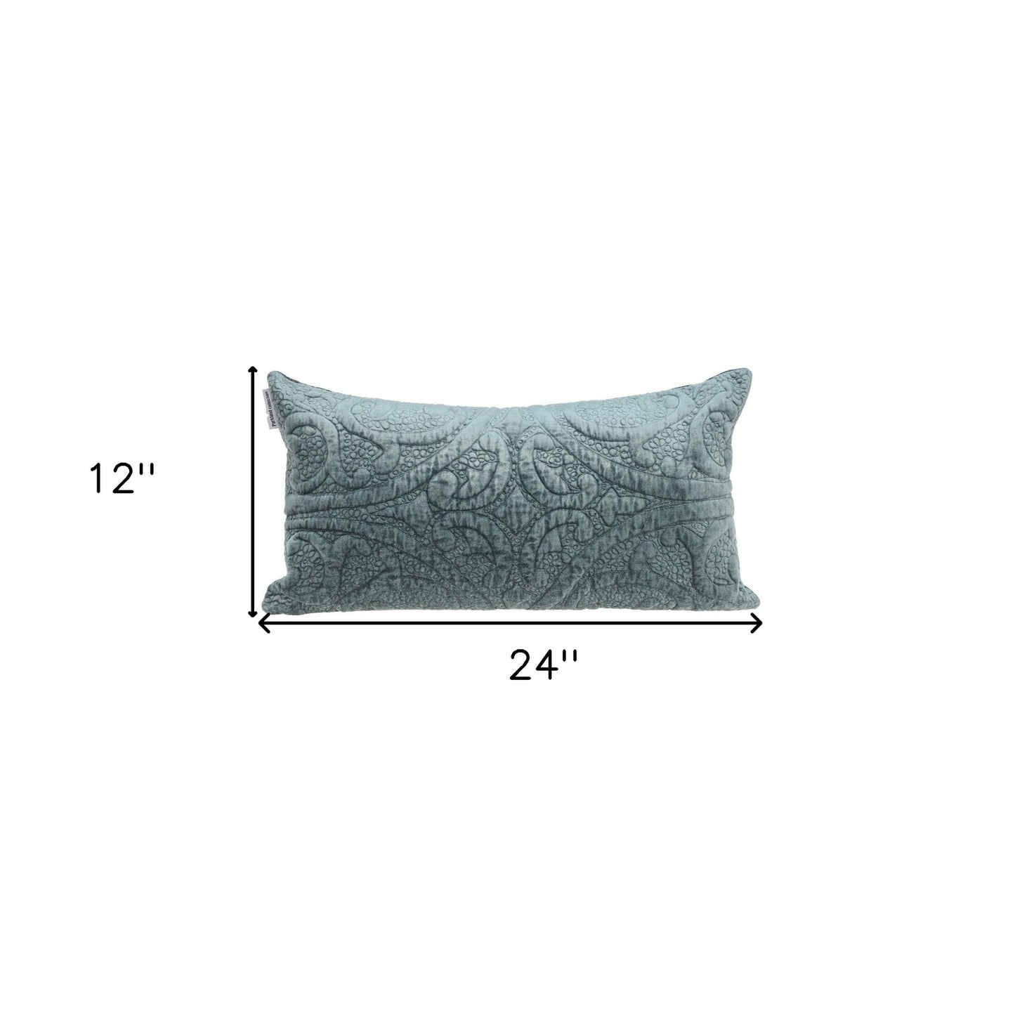 Seafoam Gray Quilted Velvet Lumbar Throw Pillow