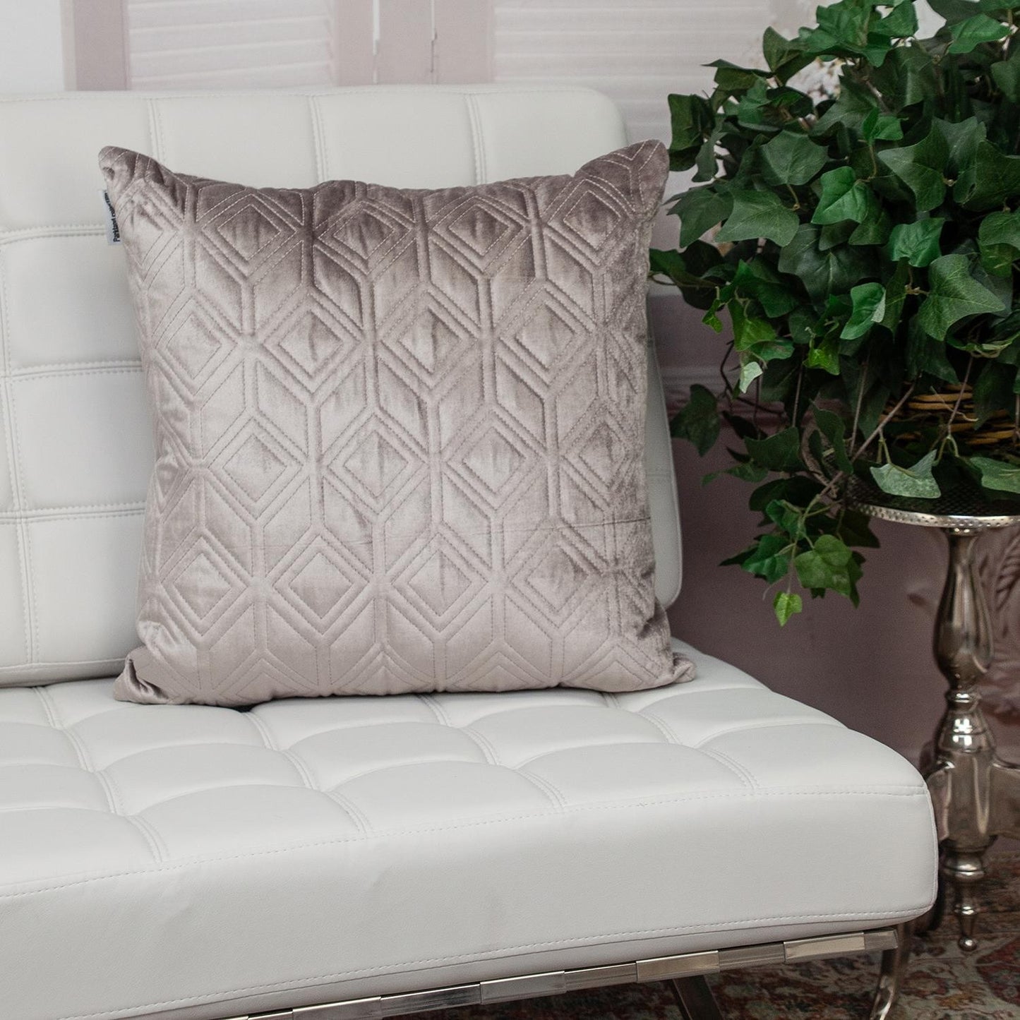 Tufted Diamonds Taupe Velvet Accent Pillow