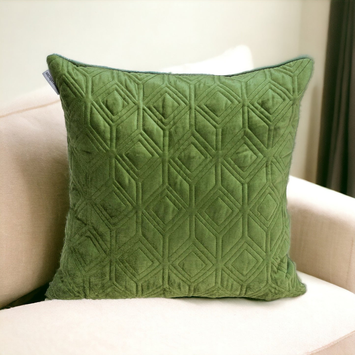 Tufted Diamonds Olive Velvet Accent Pillow