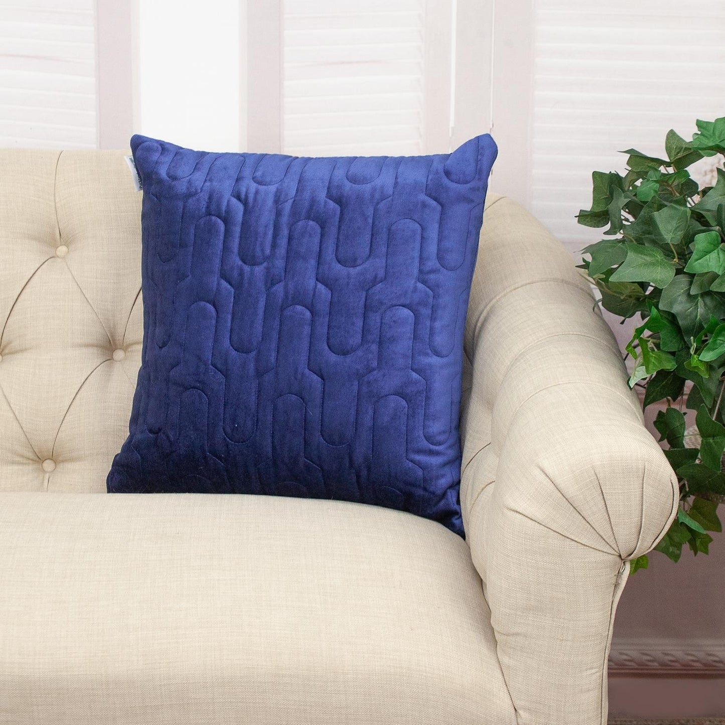 Geometric Lush Quilted Blue Throw Pillow