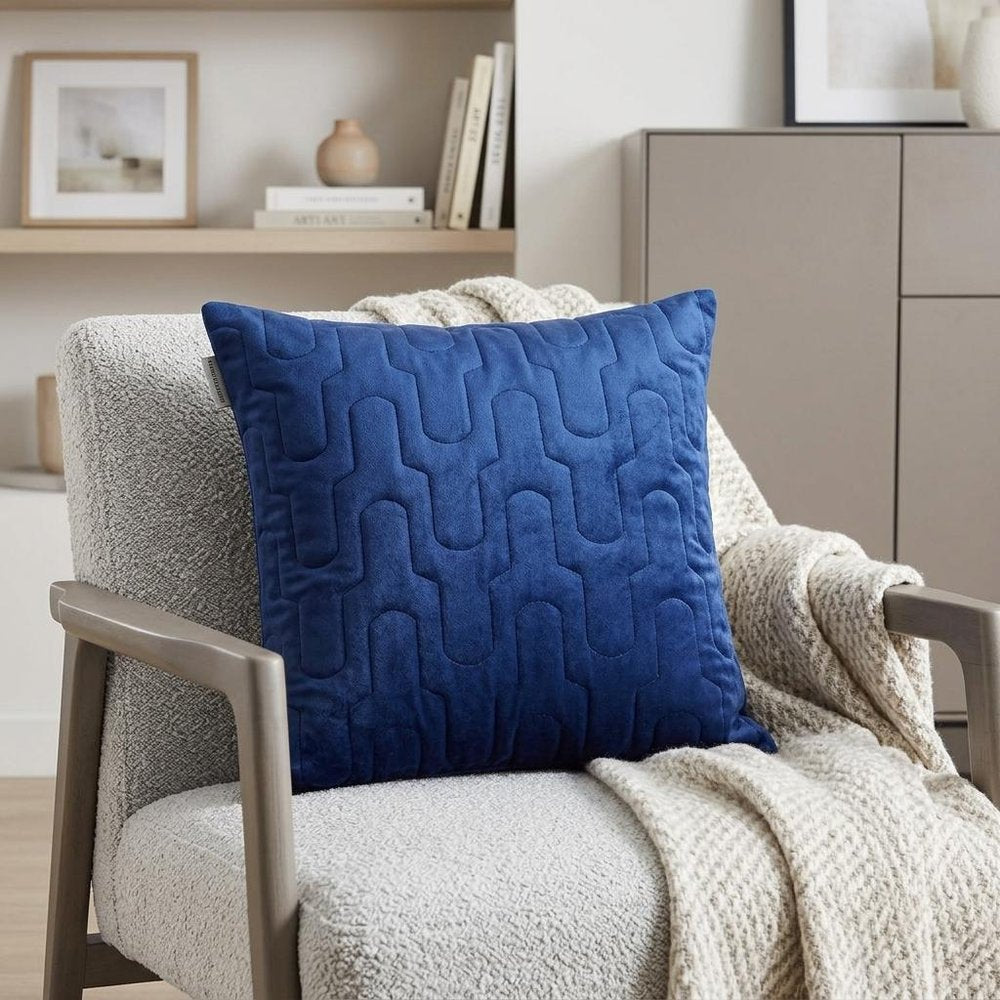 Geometric Lush Quilted Blue Throw Pillow