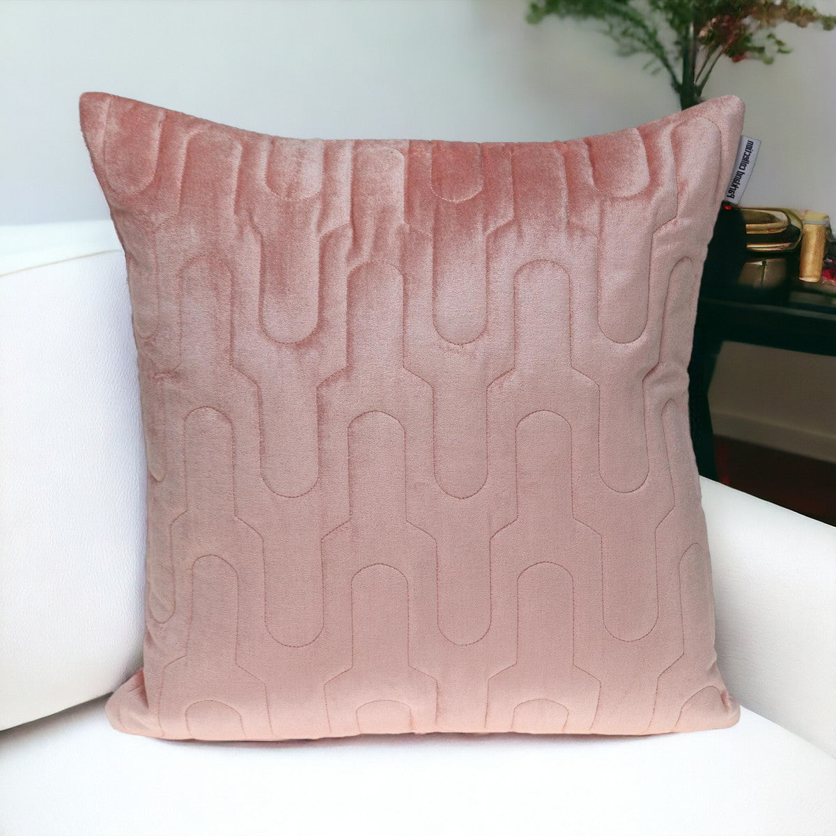 Geometric Lush Quilted Metallic Pink Throw Pillow