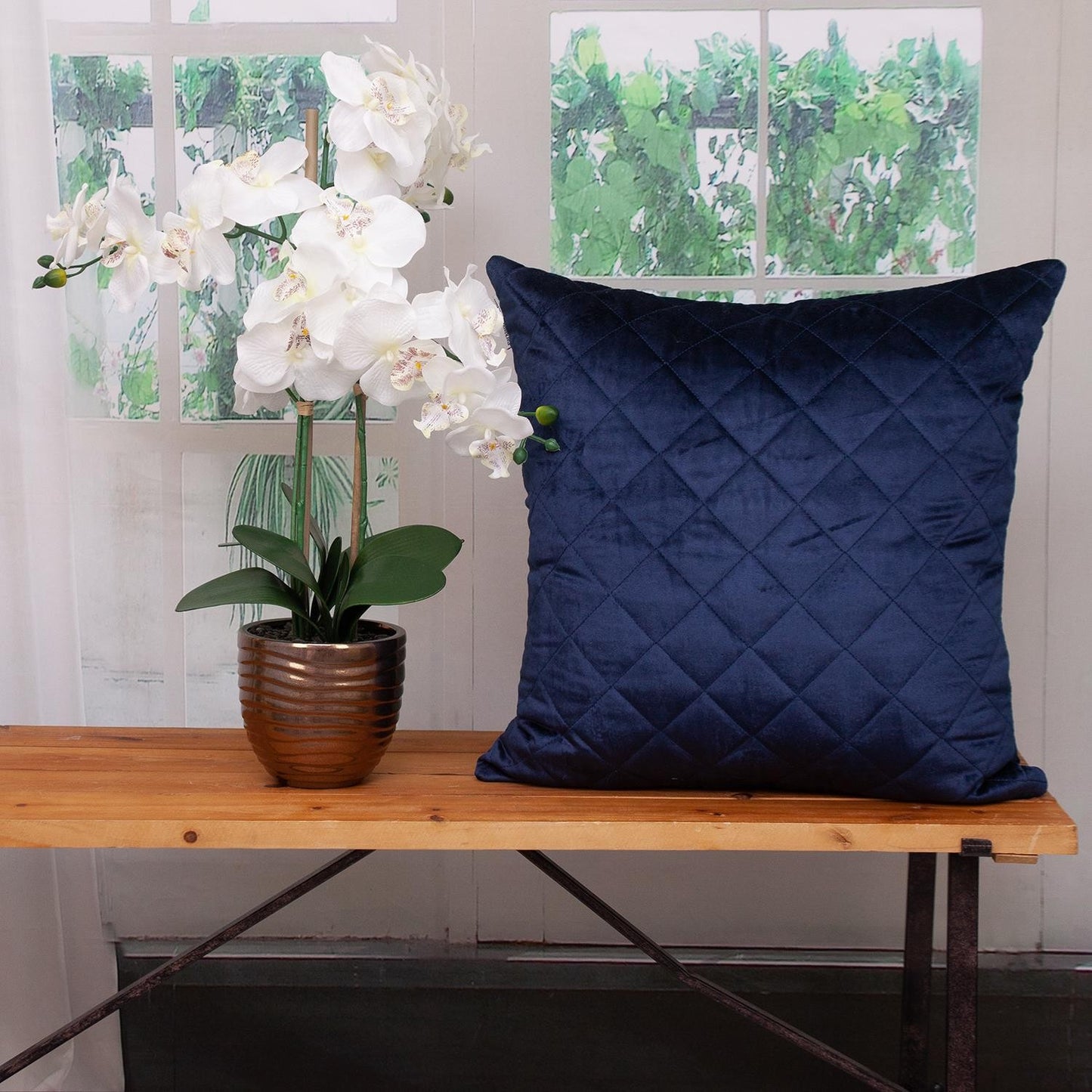 Tufted Diamond Navy Transitional Square Pillow