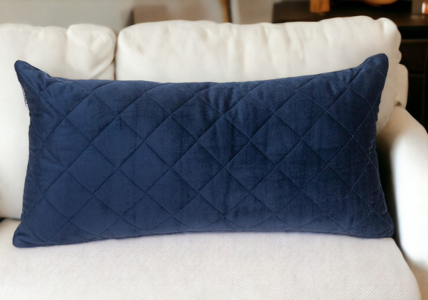 Tufted Diamond Navy Transitional Lumbar Pillow