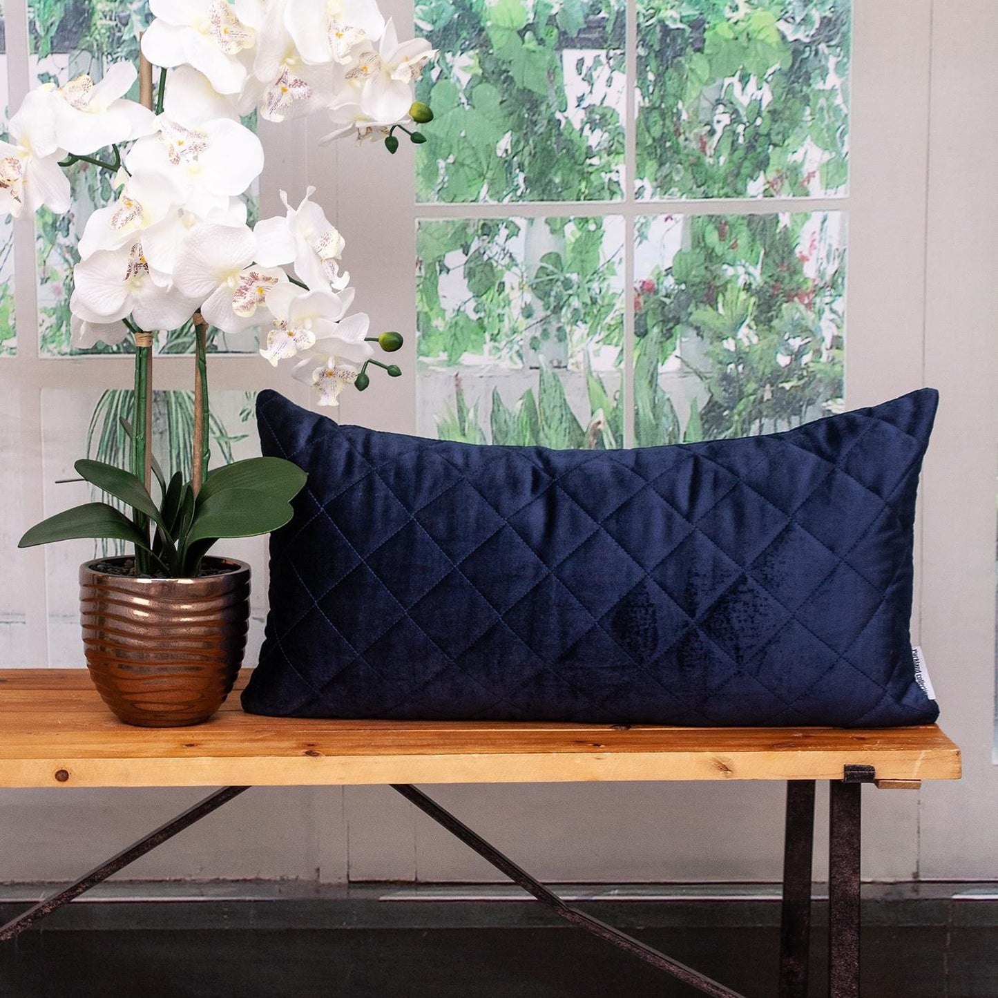 Tufted Diamond Navy Transitional Lumbar Pillow