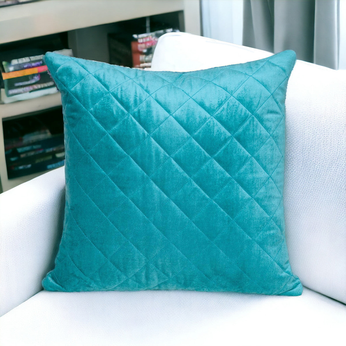 Tufted Diamond Aqua Transitional Square Pillow