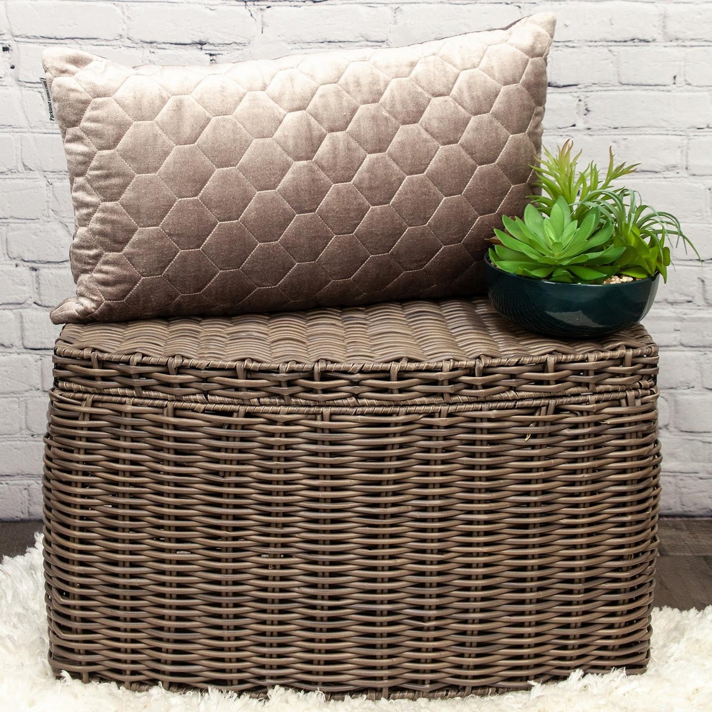 Taupe Tufted Velvet Quilted Lumbar Throw Pillow