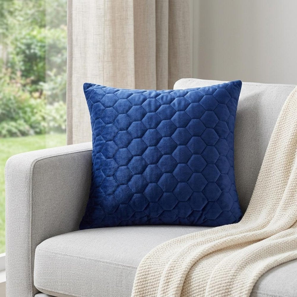 Blue Tufted Velvet Quilted Throw Pillow