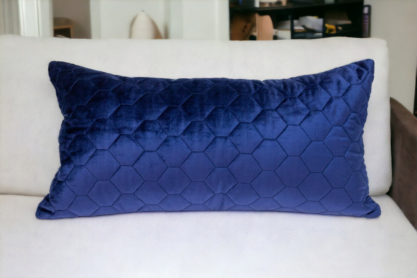 Blue Tufted Velvet Quilted Lumbar Throw Pillow