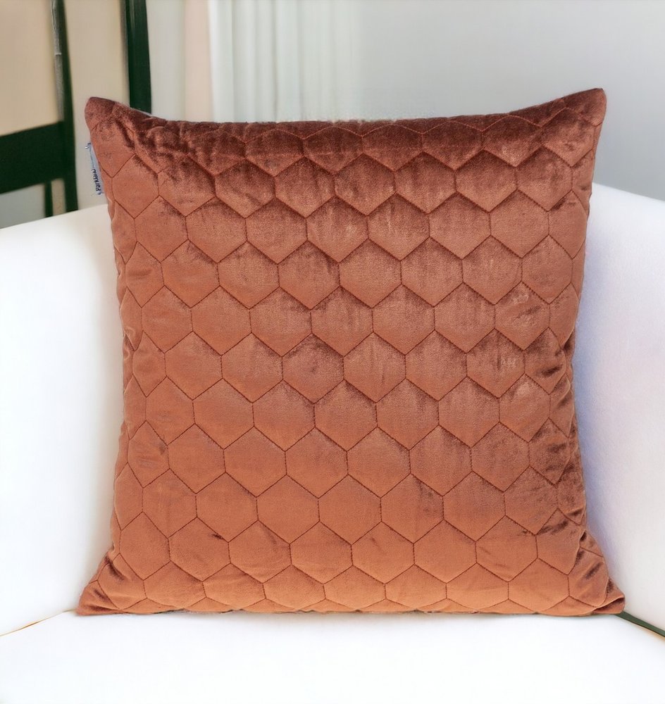 20" Burnt Orange Quilted Honeycomb Velvet Throw Pillow
