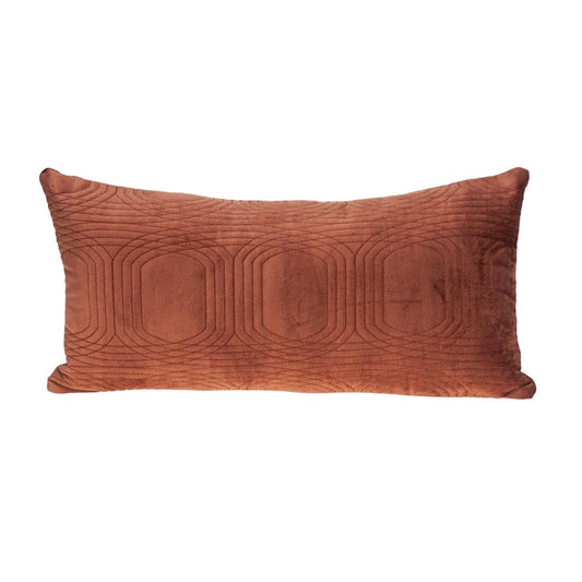 Quilted Velvet Burnt Orange Lumbar Throw Pillow