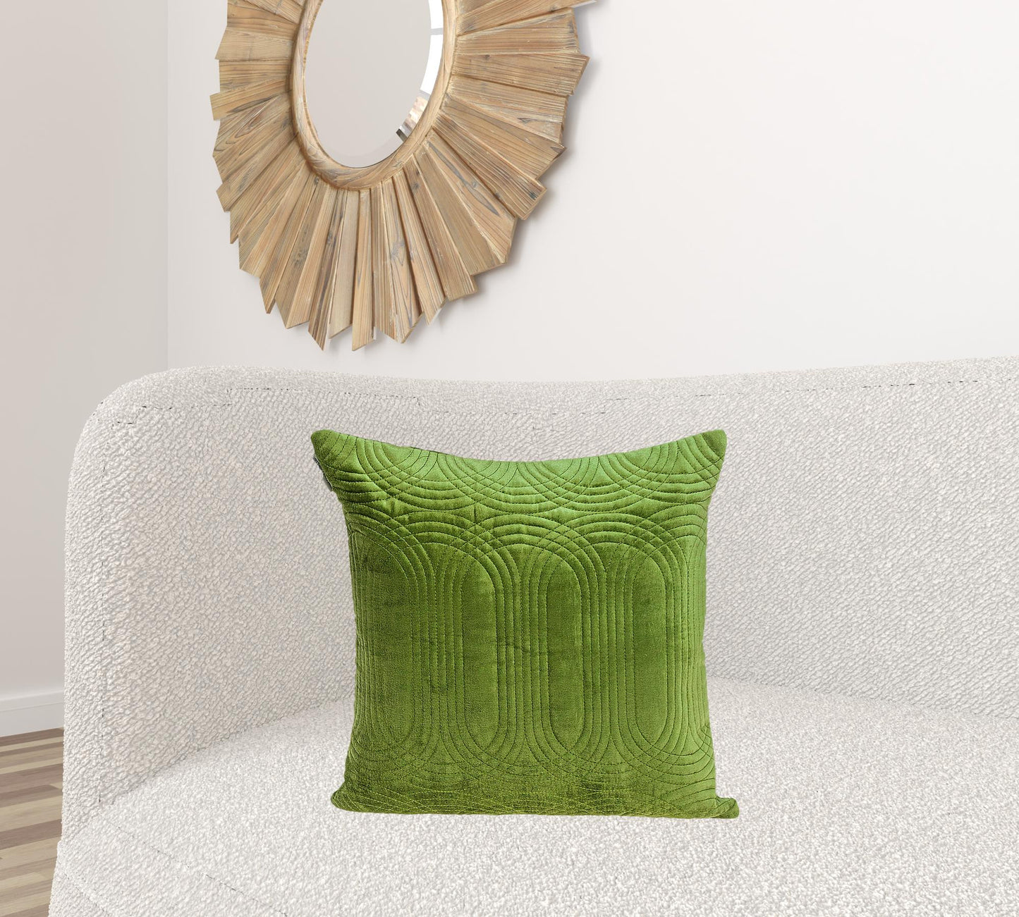 Quilted Velvet Olive Square Throw Pillow