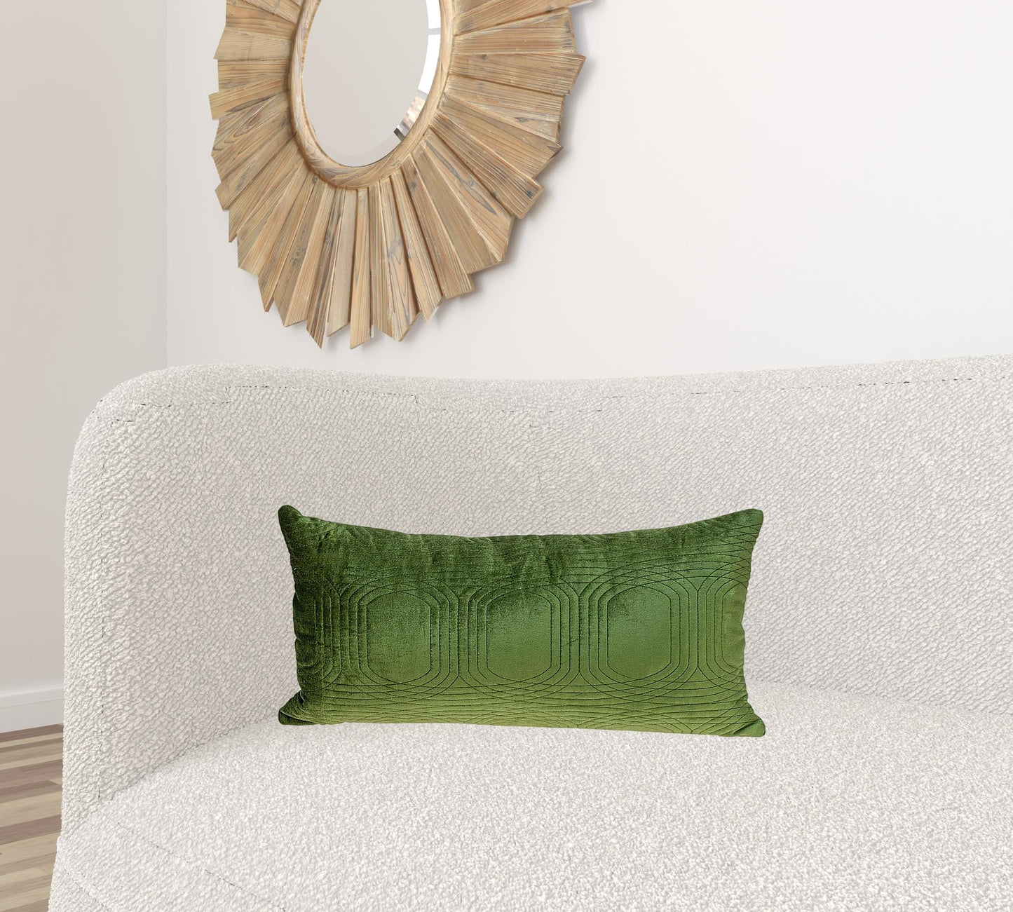 Quilted Velvet Olive Lumbar Throw Pillow